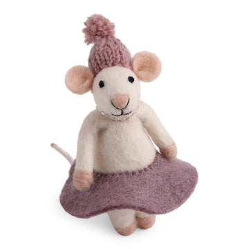 Gry & Sif. Filz -  kleines Mäusemädchen weiß mit lila Tütü - Rock Anhänger